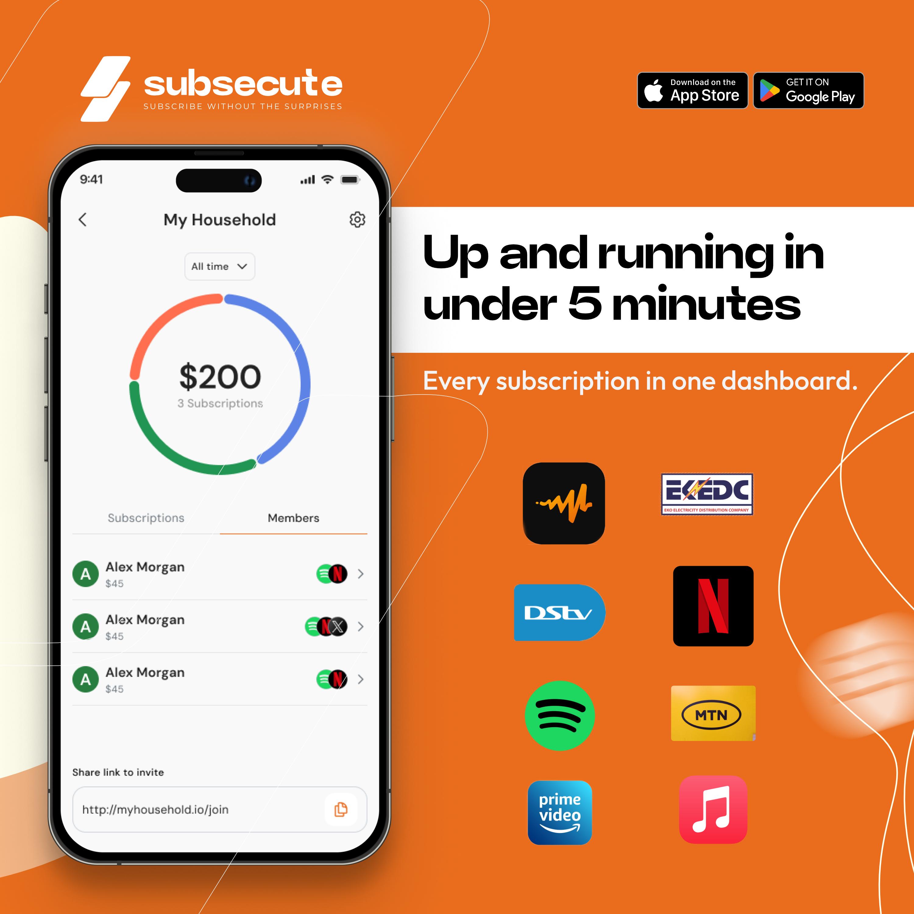 A household dashboard with DSTV, electricity and MTN bills in one place