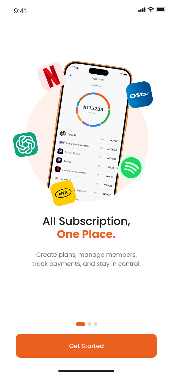 App screen listing streaming subscriptions and their monthly cost