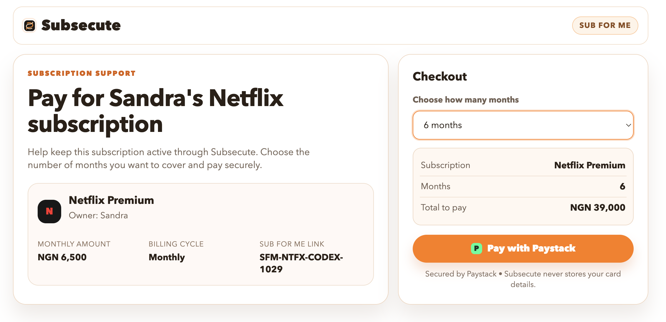 Sub for me subscription support preview